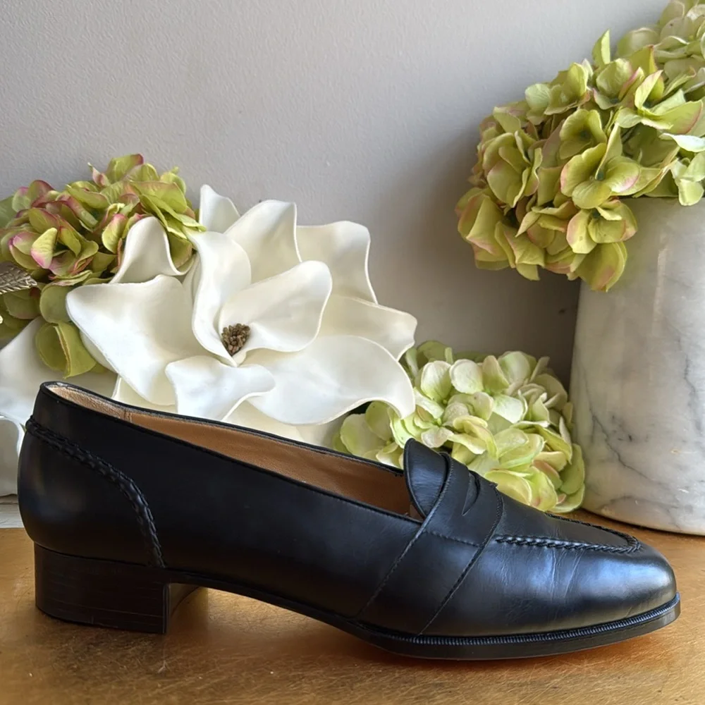 Ralph Lauren Made in Italy Heeled Penny Loafer in Black Leather - Picture 3 of 16